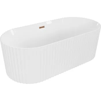 Vana Volně stojící vana Mexen Paola s drážkovaným povrchem 170 x 80 cm, lesklá bílá, přepad růžové zlato - 52721708000-60