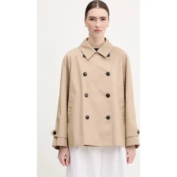 Dámský kabát Bavlněný trenčkot Tommy Hilfiger béžová barva, dvouřadový, WW0WW45618 80X, vel. 40
