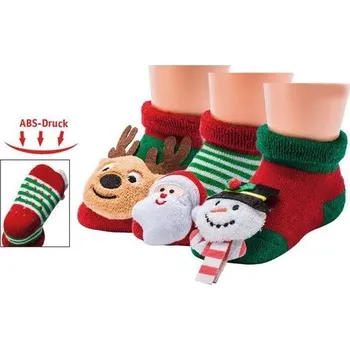Wowerat Chrastící protiskluzové kojenecké ponožky 3D vánoční - sob 0 - 4 měsíců