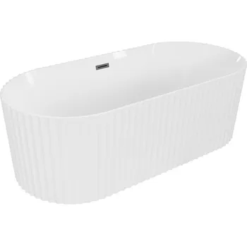 Vana Volně stojící vana Mexen Paola s drážkovaným povrchem 170 x 80 cm, lesklá bílá, přepad v barvě gun metal - 52721708000-95