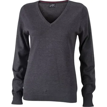 Dámský svetr James & Nicholson Dámský svetr s výstřihem do V - S anthracite melange