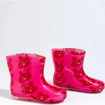 Dívčí holínky Praktické růžové dětské holínky na plochém podpatku 24