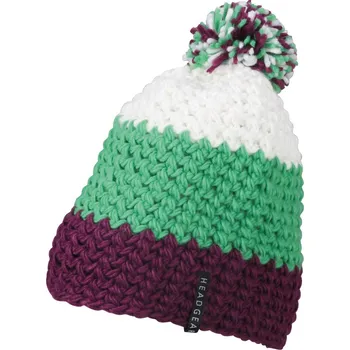 Čepice Myrtle Beach 3-barevná háčkovaná čepice s bambulí - onesize purple/lime green/white