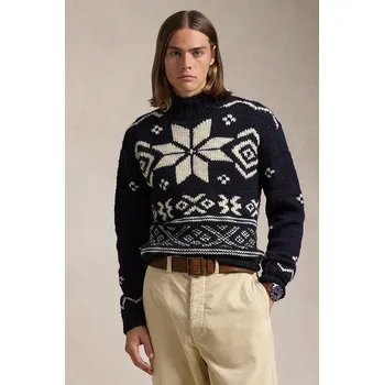 Pánský svetr Vlněný svetr Polo Ralph Lauren pánský, modrá barva, hřejivý, s golfem, 710949302 59X, vel. XL