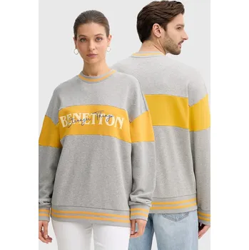 Pánská mikina Bavlněná mikina United Colors of Benetton x Stranger Things šedá barva, s potiskem, 342ZU10BA 90X, vel. M