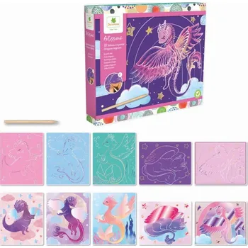 vyškrabávací obrázek Škrabací obrázek Dráčci 10ks 20x24cm v krabičce 26,5x22x4cm