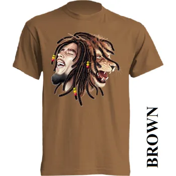 levne-bavlnene-tricko-potisk-reggae-lev-bob-marley Barva: Brown - hnědá, velikost: XS