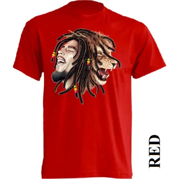 Pánské tričko levne-bavlnene-tricko-potisk-reggae-lev-bob-marley Barva: Red - červená, velikost: XS
