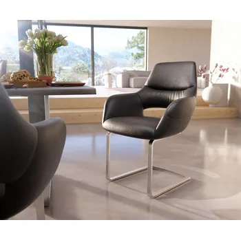 Jídelní židle DELIFE Jídelní židle Yago-Flex s područkami pravá kůže černá jídelní židle plochá nerezová ocel taštičkové pružiny