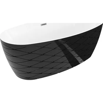 Vana Volně stojící vana Mexen Olea, vzor 170 x 80 cm, bílá/černá, přepad v barvě gun metal - 52821708075-95