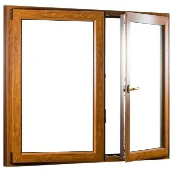 Okno SKLADOVÁ-OKNA.cz POŠKOZENÉ!!! Dvoukřídlé plastové okno se štulpem REHAU AD Classic - 1580 x 1500 mm Bílá dovnitř / Zlatý dub ven