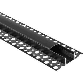 LED osvětlení Profil Hliníkový LED do Płyt GK Gipsowych REGIPS Szeroki Podpłytkowy do Glazury Černý 2m z Kloszem Czarnym do Taśm LED + Zaślepki seria GNS Ecolight