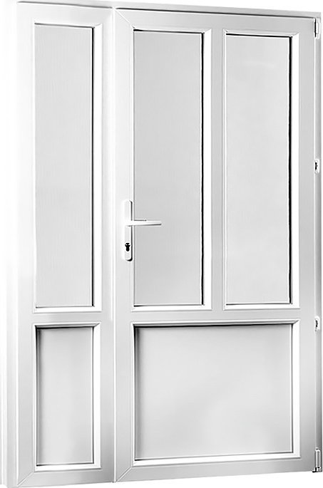 SKLADOVÁ-OKNA.cz POŠKOZENÉ!!! Vedlejší vchodové dveře dvoukřídlé, pravé, REHAU Smartline+ 1280 x 2080 mm Bílá