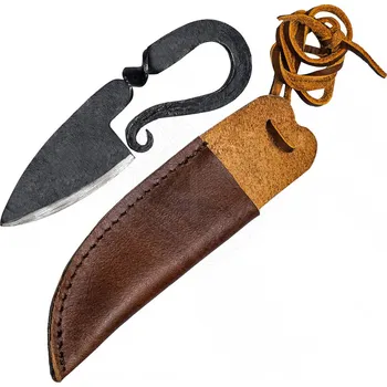 Replika zbraně Ručně kovaný středověký nůž na krk s pouzdrem