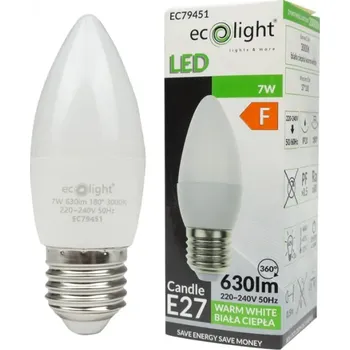 LED žárovka LED svíčka B37 E27 7W 630lm 3000K Teplá Ecolight