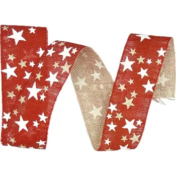 Stuha Stuha vánoční lněná WINTER HEAVEN RED červená 40mm x 2m (15,-Kč/m) (Vánoční stuha skládaná, lněná, červená, jednostranný potisk, bez vlasce a drátku)