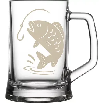 Sklenice Půllitr s pískovaným motivem kapra (Půllitr pro rybáře s pískovaným motivem kapra, skleněný)