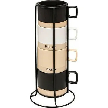 Sada 4 keramických hrnků Luca 240 ml se stojanem na kávu a čaj 5five