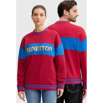 Pánská mikina Bavlněná mikina United Colors of Benetton x Stranger Things vínová barva, s potiskem, 342ZU10BA 83X, vel. L