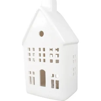 Vánoční dekorace Domek porcelánový s glitrovou střechou s LED 19 cm