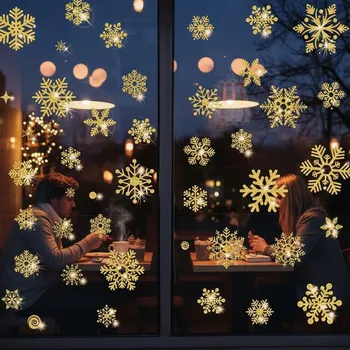 Nálepky na okno 11628 sněhové vločky zlaté 52 ks