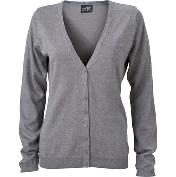 Dámský svetr James & Nicholson Dámský pletený cardigan s výstřihem do V - S grey heather