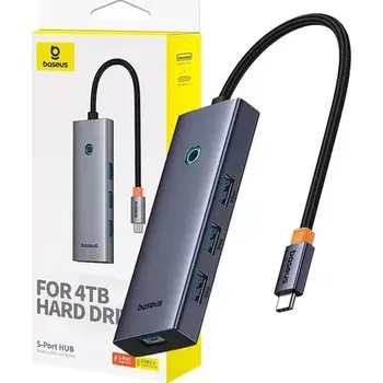 Notebook Baseus UltraJoy Rozbočovač 5v1 5-Port USB-C na 4xUSB 3.0 šedá (B00052801811-01)