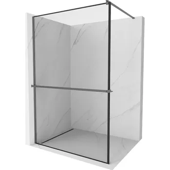 Mexen Kioto+ Sprchová zástěna s policí 110 x 200 cm, černý rám, stříbrná - 800-110-121-95-70