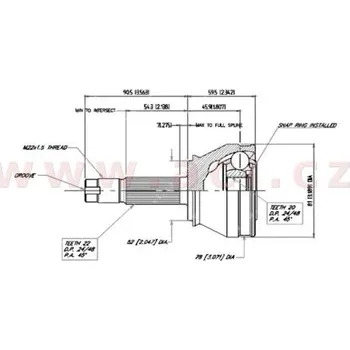 homokinetický kloub u kola průměr 52 mm, 22 vnějších drážek, 20 vnitřních drážek GLO