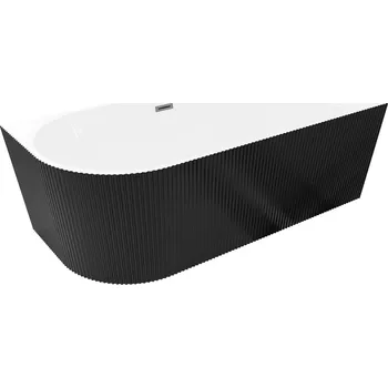 Vana Volně stojící rohová vana Mexen Silo, pravá, drážkovaná, 170 x 80 cm, bílá/černá, přepad v barvě gun metal - 52891708075P-95