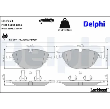 Brzdová destička Sada brzdových destiček, kotoučová brzda DELPHI LP3921