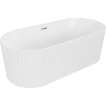Vana Volně stojící vana Mexen Paola s drážkovaným přepadem 150 x 75 cm, matná bílá, chromový přepad - 52721507501-01