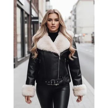 Dámská casual bunda Dámská koženková bunda s kožešinou černá