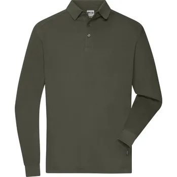 James & Nicholson Pánské pracovní piqué polo s dlouhým rukávem - XS olive
