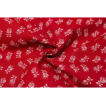 Bavlněné plátno květy růží na červené