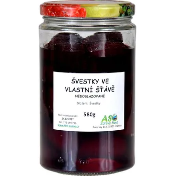 ASO - Zdravý život Švestky ve vlastní šťávě nedoslazované 580g