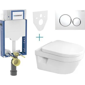 WC sada Geberit + Villeroy & Boch Set předstěnové instalace Kombifix + klozet a sedátko se softclose Villeroy & Boch Architectura + tlačítko Sigma20, bílá/chrom lesk