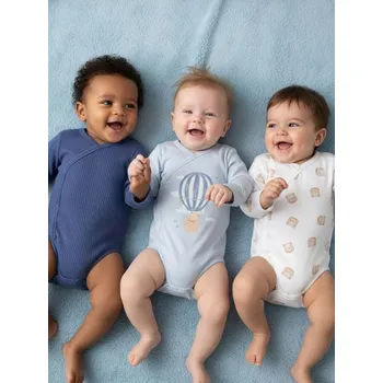 Body Sinsay - Sada 3 kusů bavlněných body s dlouhými rukávy - modrá - WJ060-05X - WJ060-05X-74