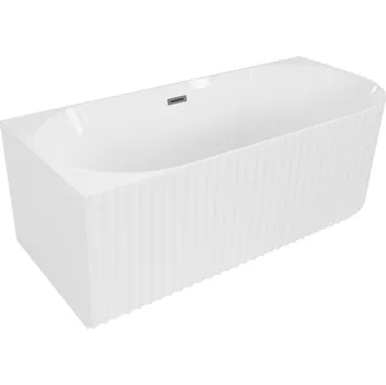 Vana Volně stojící rohová vana Mexen Gia, drážkovaná, levá, 150 x 75 cm, lesklá bílá, přepad v barvě gun metal - 52701507500L-95