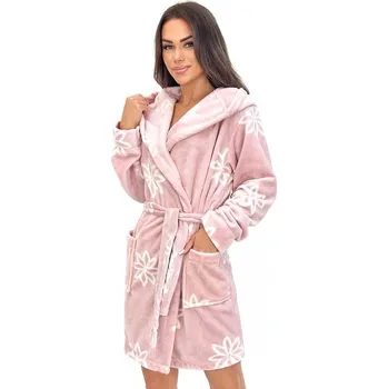 Dámské noční prádlo Dámský župan s kapucí Pamela růžový květovaný XL/XXL