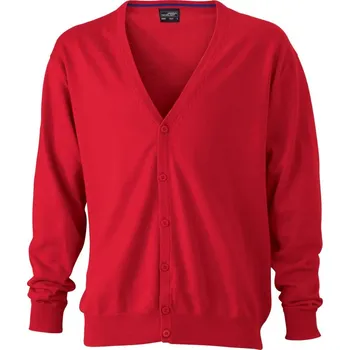 Pánský svetr James & Nicholson Pánský pletený cardigan s výstřihem do V - M red