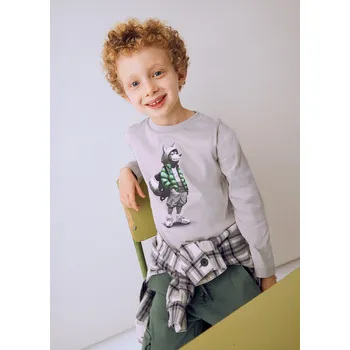 Chlapecké tričko Chlapecké triko dlouhý rukáv Mayoral Vlk 4083-10 šedé velikost 116