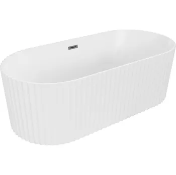 Vana Volně stojící vana Mexen Paola s drážkovaným povrchem 150 x 75 cm, matná bílá, přepad v barvě gun metal - 52721507501-95