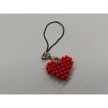 Přívěsek na mobil z korálků - srdce 2cm - červené