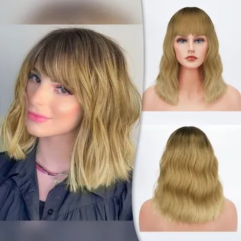 Čelenka Barsdar Krátké Bobové paruky s ofinou Délka ramen Ženy Krátká paruka Kudrnatá Zvlněná Cosplay