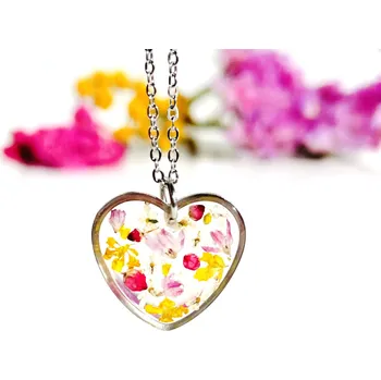 Náhrdelník Šperk z pravých květin - Náhrdelník Květinové srdce
