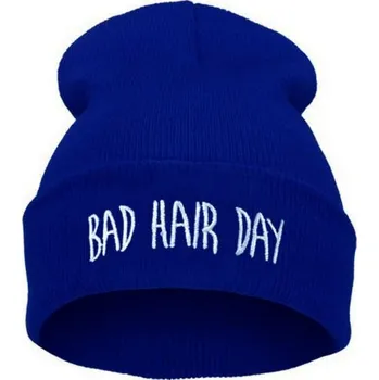 Čepice Zimní čepice BAD HAIR DAY - TMAVĚ MODRÁ + BÍLÝ NÁPIS