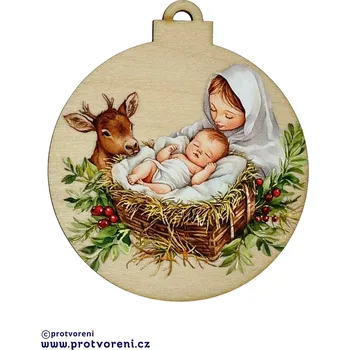 Vánoce Dekorace, vánoční, Dřevěná dekorace na stromeček z březové překližky,Ježíšek v jesličkách, 1ks