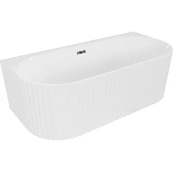 Vana Volně stojící závěsná vana Mexen Sella s drážkovaným povrchem 150 x 75 cm, lesklá bílá, přepad v barvě gun metal - 52711507500-95