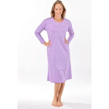 Dámská noční košile Dámská košilka noční dlouhý rukáv, šité, s potiskem 19173 - levandulová šedobílá - S